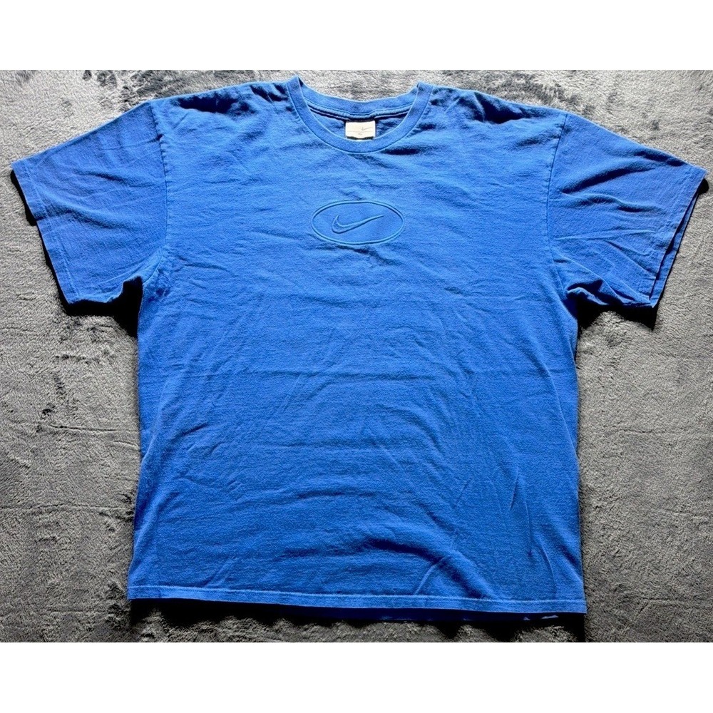 Vintage Y2K 90's Nike Embossed Center Swoosh Logo. Blue Sz. XL